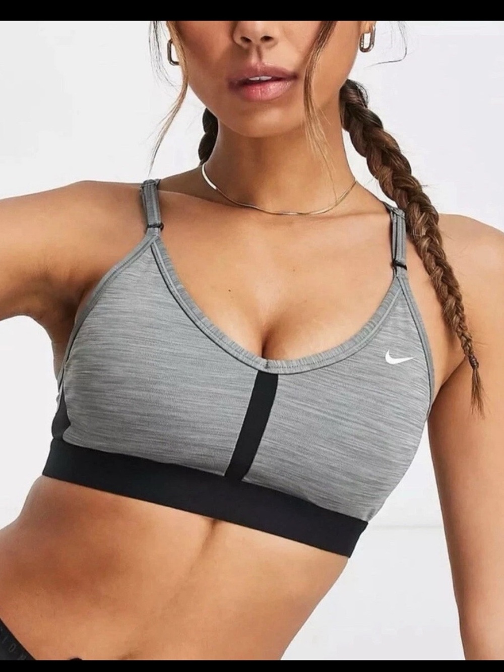 Nike Grey Heather Light-Impact Sports Bra with Black Trim
